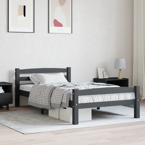 vidaXL Estructura cama sin colchón madera pino gris oscuro 100x200 cm
