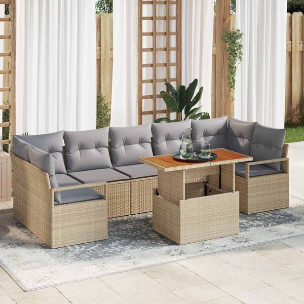 vidaXL Conjunto de sof&aacute; de jard&iacute;n con coj&iacute;n Manual 8 pcs Beige y gris