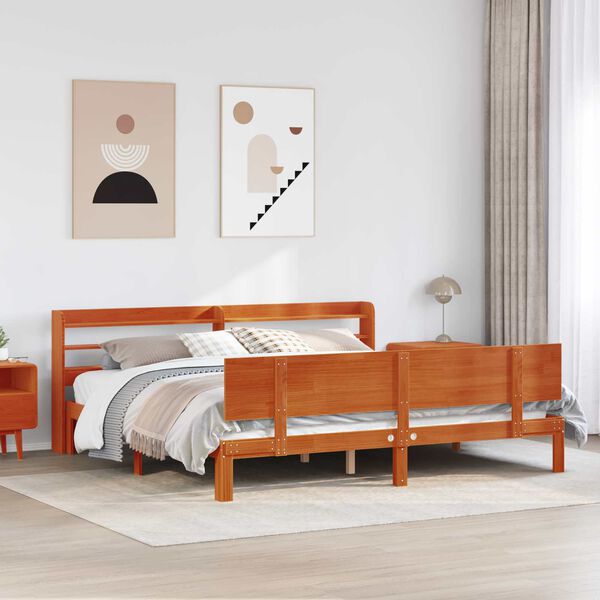 vidaXL Estructura de cama 2 pcs Marr&oacute;n cera Madera de Pino Macizo