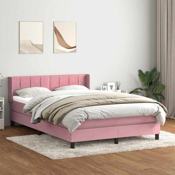vidaXL Cama box spring con colch&oacute;n terciopelo rosa 160x220 cm