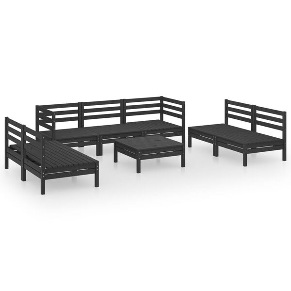 vidaXL Juego de muebles de jard&iacute;n 8 pzas madera de pino maciza negro