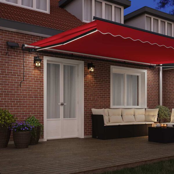 vidaXL Toldo Retráctil con luces de tiras LED Rojo 500 x 350 cm tela