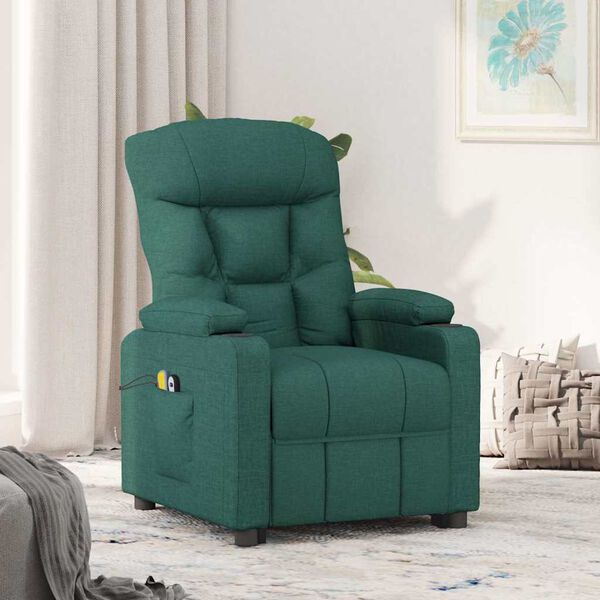 vidaXL Sill&oacute;n de masaje elevable tela verde oscuro
