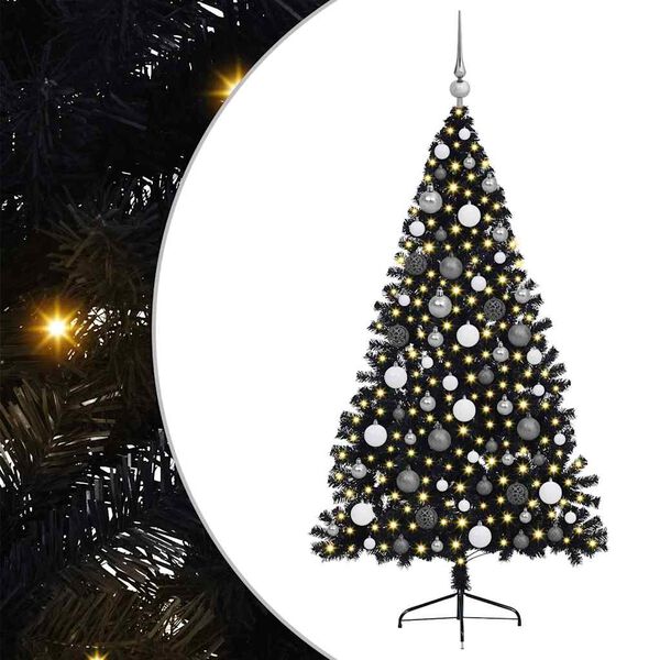 vidaXL &Aacute;rbol de Navidad Artificial Preiluminado Negro 180 cm PVC