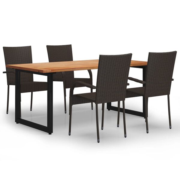 vidaXL Set de muebles de comedor de jard&iacute;n 5 piezas de rat&aacute;n marr&oacute;n