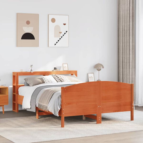 vidaXL Estructura de cama sin colch&oacute;n madera maciza marr&oacute;n 135x190 cm