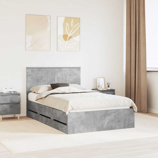 vidaXL Estructura de cama Gris Concreto 120 x 190 cm Madera Ingenieril