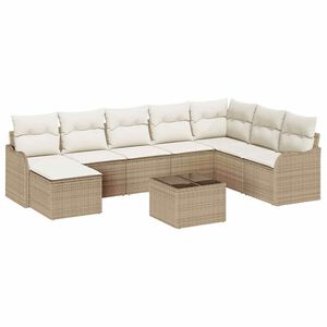 vidaXL Conjunto de sof&aacute; de jard&iacute;n 9 pcs Beige y blanco Polirat&aacute;n
