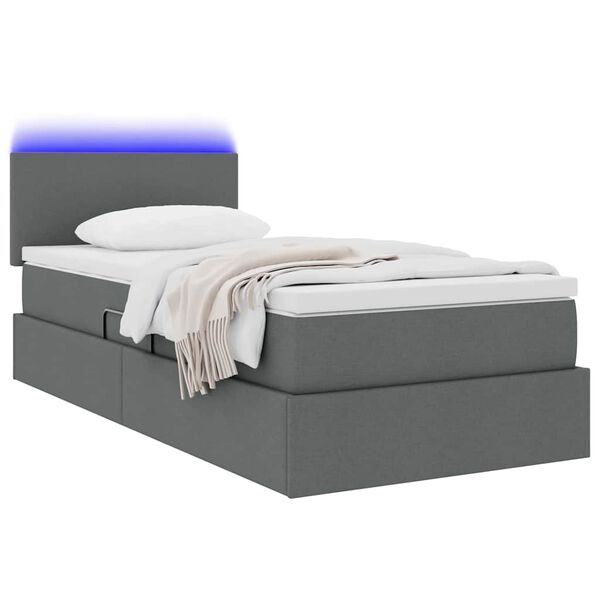 vidaXL Cama con almacenamiento y LED Gris oscuro 90 x 200 cm tela