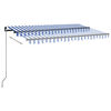 vidaXL Toldo autom&aacute;tico LED sensor de viento azul y blanco 450x350 cm
