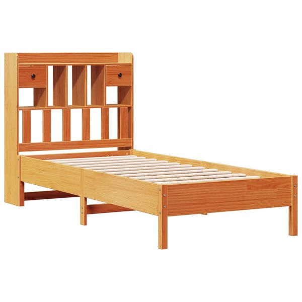 vidaXL Cama con estanter&iacute;a sin colch&oacute;n madera maciza marr&oacute;n 75x190 cm