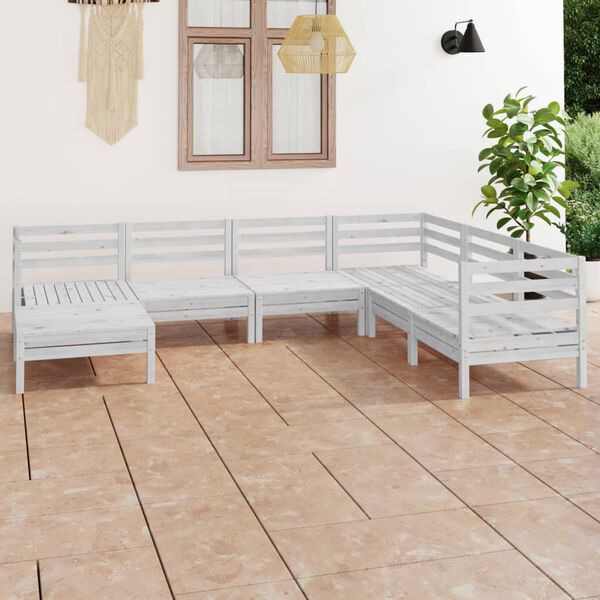 vidaXL Juego de muebles de jard&iacute;n 7 piezas madera maciza pino blanco