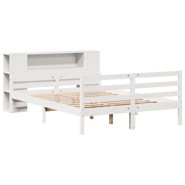 vidaXL Cama con estanter&iacute;a sin colch&oacute;n madera maciza blanca 140x200 cm