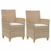 vidaXL Sillas de jard&iacute;n con coj&iacute;n 2 uds rat&aacute;n PE beige y madera acacia
