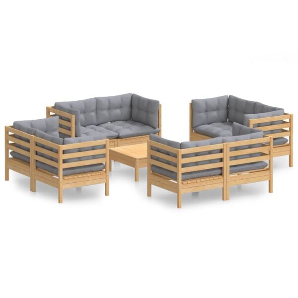 vidaXL Juego de muebles de jard&iacute;n 9 pzas y cojines madera pino gris