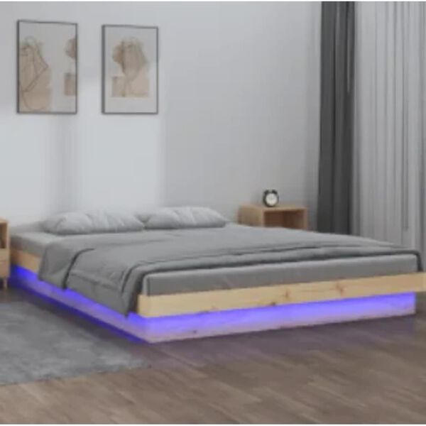 vidaXL Estructura de cama LED sin colch&oacute;n madera maciza 140x200 cm