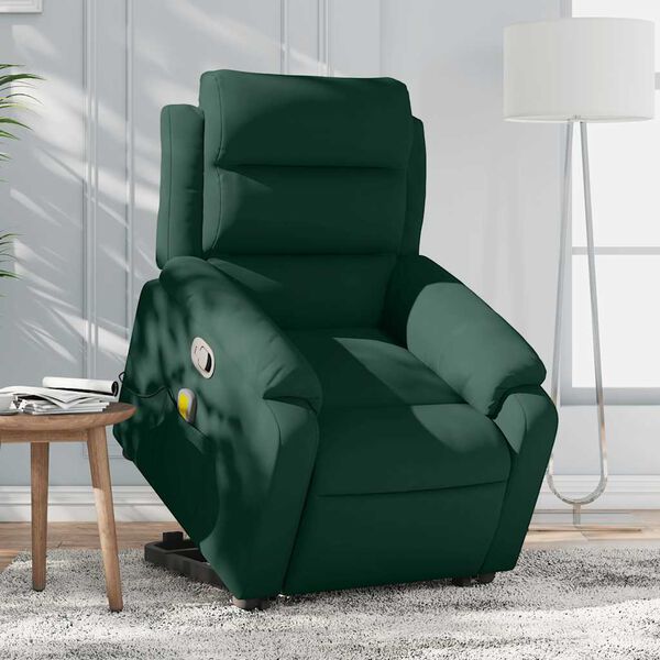 vidaXL Sill&oacute;n reclinable elevable terciopelo verde oscuro