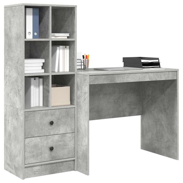 vidaXL Escritorio con caj&oacute;n 2 pcs Gris Concreto