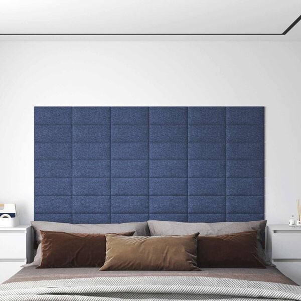 vidaXL Cabecero de Pared 12 pcs Azul 30 x 15 cm tela