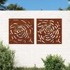 vidaXL Adorno de pared jard&iacute;n 2 uds acero corten dise&ntilde;o rosa 55x55 cm
