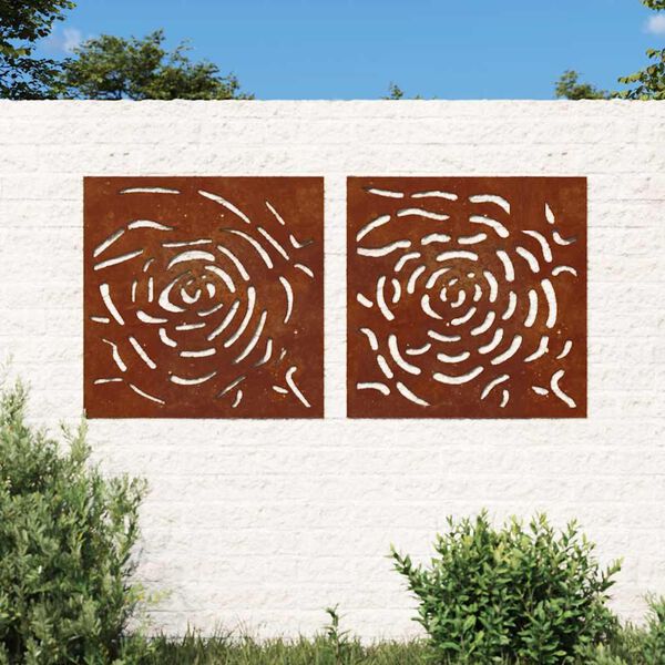 vidaXL Adorno de pared jard&iacute;n 2 uds acero corten dise&ntilde;o rosa 55x55 cm