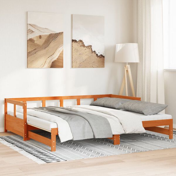 vidaXL Sof&aacute; cama nido con colchones madera maciza marr&oacute;n 90x190 cm