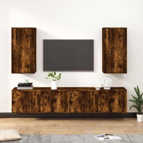 vidaXL Set de muebles de TV 4 pzas madera contrachapada roble ahumado