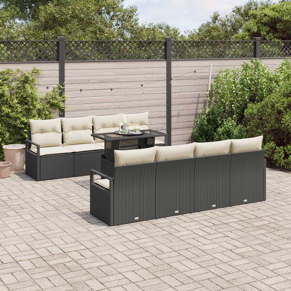 vidaXL Conjunto de sof&aacute; de jard&iacute;n 9 pcs Negro Polirat&aacute;n