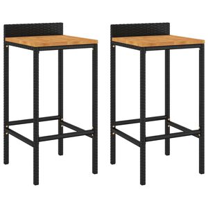 vidaXL Taburetes altos 2 uds madera de acacia y rat&aacute;n sint&eacute;tico negro