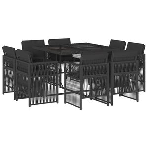 vidaXL Set de comedor de jard&iacute;n 9 pzas y cojines rat&aacute;n sint&eacute;tico negro