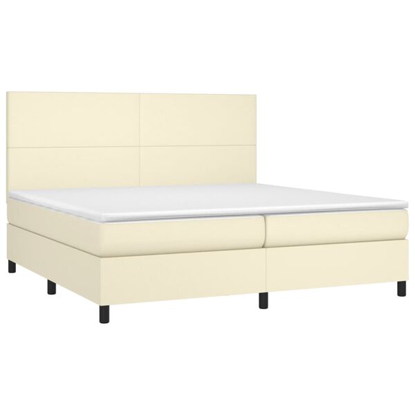 vidaXL Cama box spring colch&oacute;n y LED cuero sint&eacute;tico crema 200x200 cm