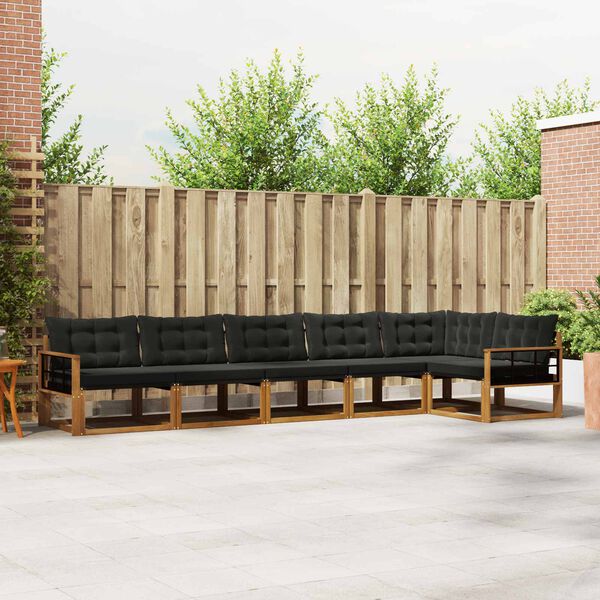 vidaXL Conjunto de sof&aacute;s de exterior con coj&iacute;n 6 pcs Natural y negro