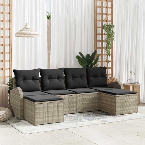vidaXL Conjunto de sof&aacute; de jard&iacute;n 6 pcs Gris Claro Rattan de Poli&eacute;ster