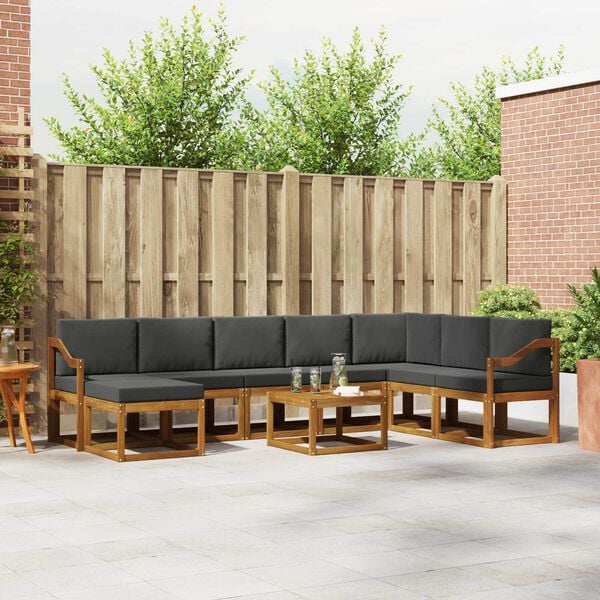 vidaXL Conjunto de sof&aacute;s de exterior 9 pcs Natural y Antracita