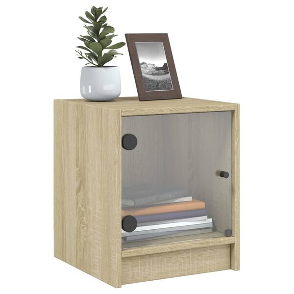 vidaXL Mesitas noche con puertas vidrio 2 uds roble Sonoma 35x37x42 cm