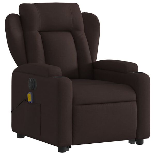 vidaXL Sill&oacute;n masaje el&eacute;ctrico reclinable elevable tela marr&oacute;n oscuro