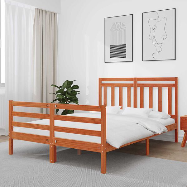 vidaXL Estructura de cama con cabecera Marr&oacute;n cera 150 x 200 cm