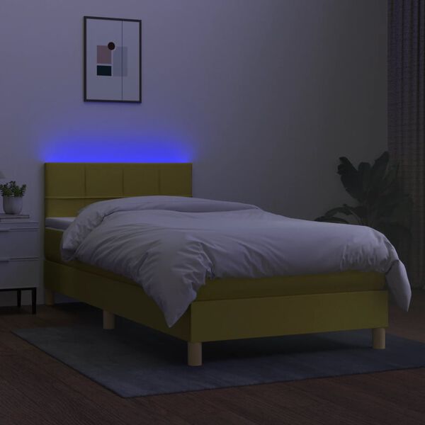 vidaXL Cama box spring con colch&oacute;n y LED tela verde 100x200 cm