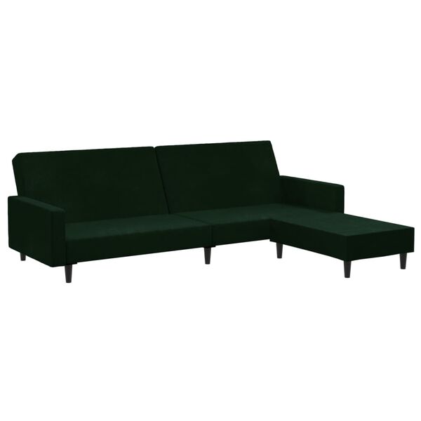 vidaXL Sof&aacute; cama de 2 plazas con reposapies terciopelo verde oscuro