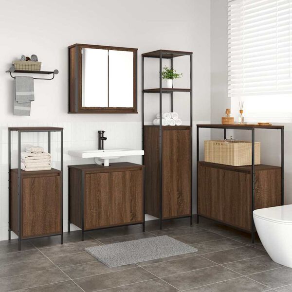 vidaXL Juego de muebles de baño 5 pcs Madera de roble marrón y Negro