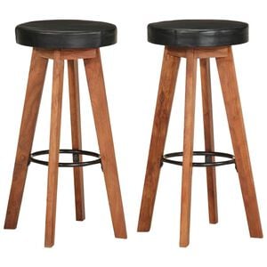 vidaXL Taburetes de cocina 2 uds cuero aut&eacute;ntico madera maciza acacia