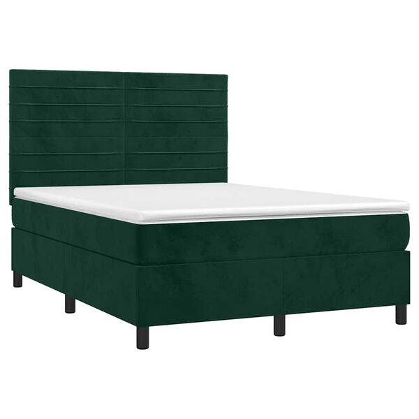vidaXL Cama box spring colch&oacute;n y LED terciopelo verde oscuro 140x190cm