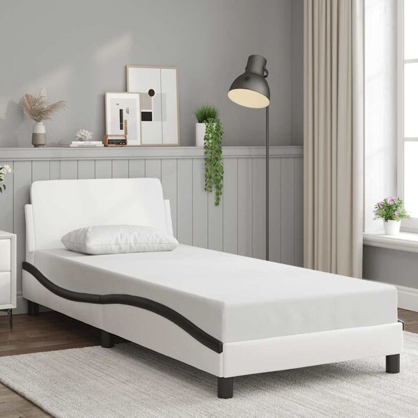 vidaXL Estructura de cama Dover cuero sint&eacute;tico blanco negro 90x190 cm