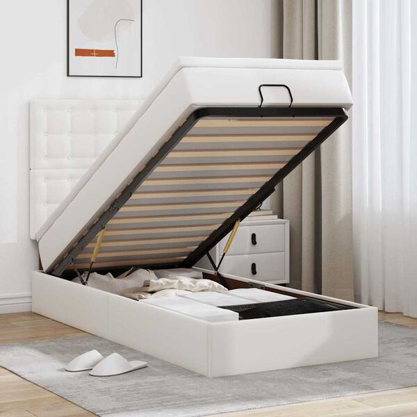 vidaXL Estructura cama otomana colch&oacute;n cuero sint&eacute;tico blanco