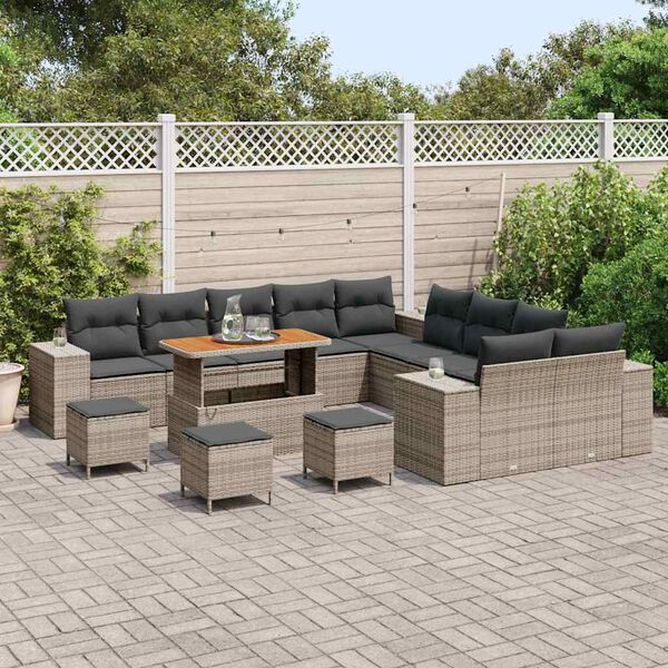 vidaXL Conjunto de sof&aacute; de jard&iacute;n 14 pcs Gris rat&aacute;n sint&eacute;tico