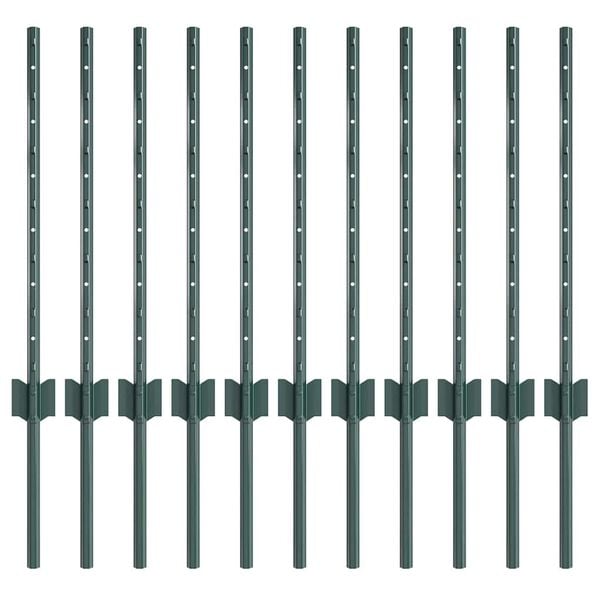 vidaXL Poste de Valla 11 pcs Verde 100 cm Acero