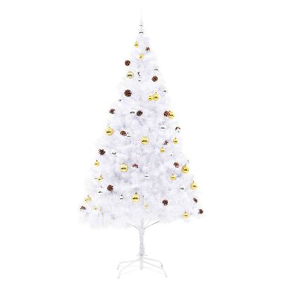 vidaXL Árbol de Navidad preiluminado con luces y bolas blanco 210 cm