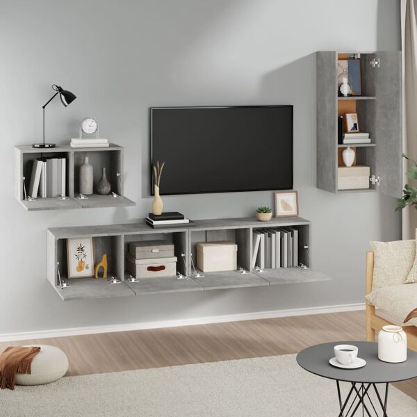 vidaXL Set de muebles de TV 4 pzas madera contrachapada gris hormig&oacute;n