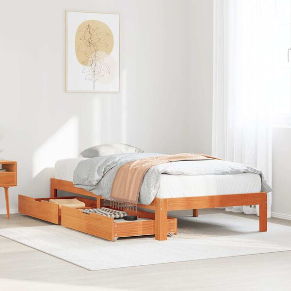 vidaXL Estructura de cama con cajones madera de pino marr&oacute;n 75x190 cm