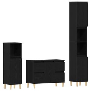vidaXL Juego de muebles de ba&ntilde;o Montaje en la pared 3 pcs Roble Negro